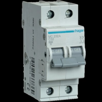 Hager MC232A Автоматический выключатель 2п C 32A 6кА 2м 30559 фото
