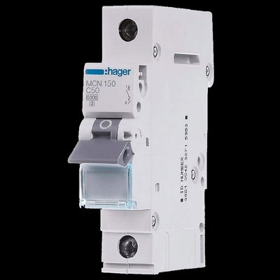 Hager MCN150 Автоматичний вимикач 1P 6kA C-50A 1M 31517 фото