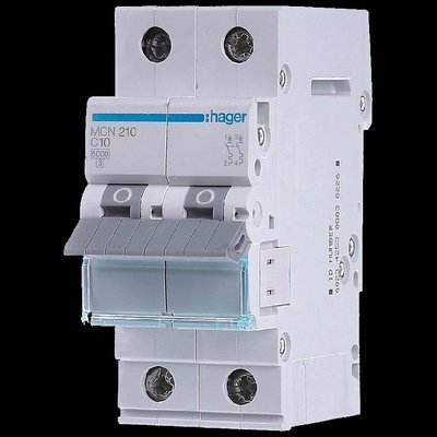 Hager MCN210 Автоматичний вимикач 2P 6kA C-10A 2M 31519 фото