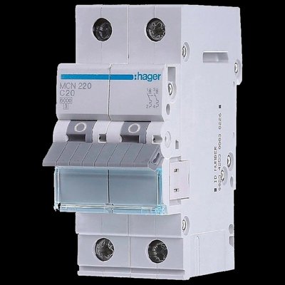 Hager MCN220 Автоматический выключатель 2P 6kA C-20A 2M 31521 фото