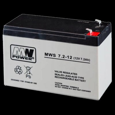 MW Power MWS 7.2-12 (12V 7.2Ah) AGM Акумуляторна батарея 28693 фото