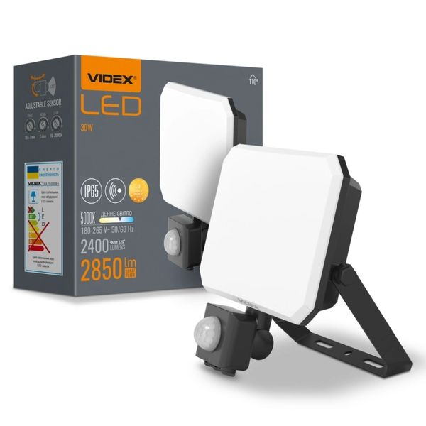 VIDEX F3 30W 5000K 220V LED прожектор с датчиком движения 32087 фото