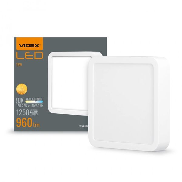 VIDEX 12W 5000K 220V LED світильник накладний квадрат 32125 фото